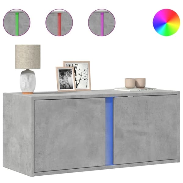 vidaXL Vegghengt TV-benk med LED-lys betonggrå 80x31x35 cm