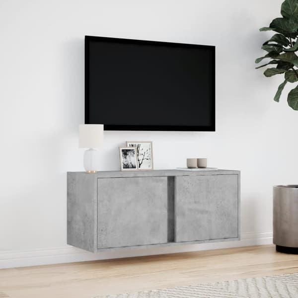 vidaXL Vegghengt TV-benk med LED-lys betonggrå 80x31x35 cm