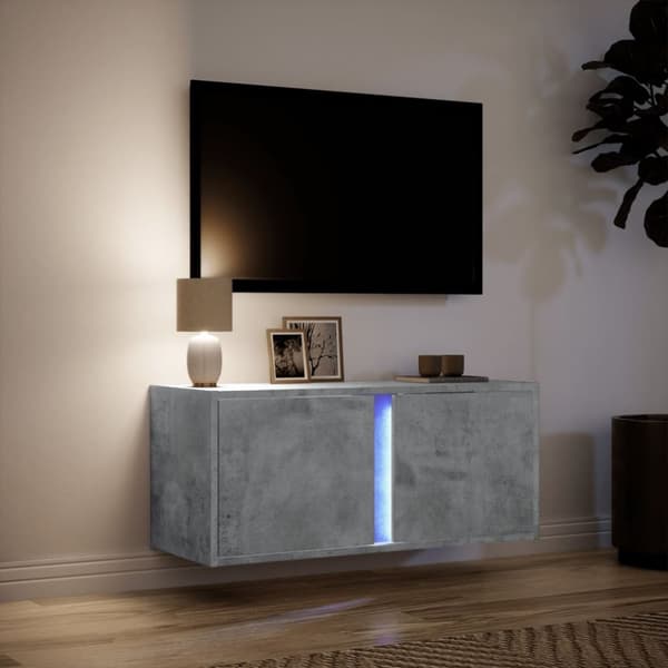 vidaXL Vegghengt TV-benk med LED-lys betonggrå 80x31x35 cm