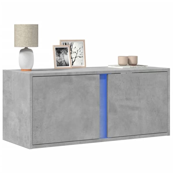 vidaXL Vegghengt TV-benk med LED-lys betonggrå 80x31x35 cm
