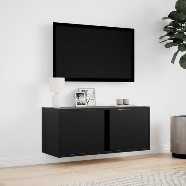 vidaXL Vegghengt TV-benk med LED svart 80x31x35 cm