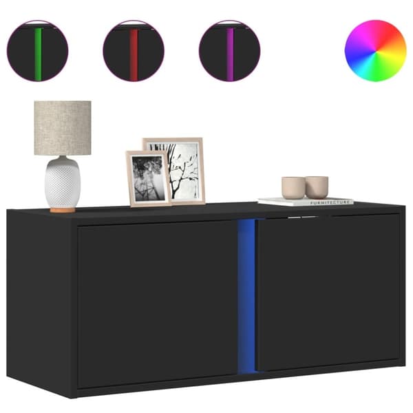 vidaXL Vegghengt TV-benk med LED svart 80x31x35 cm