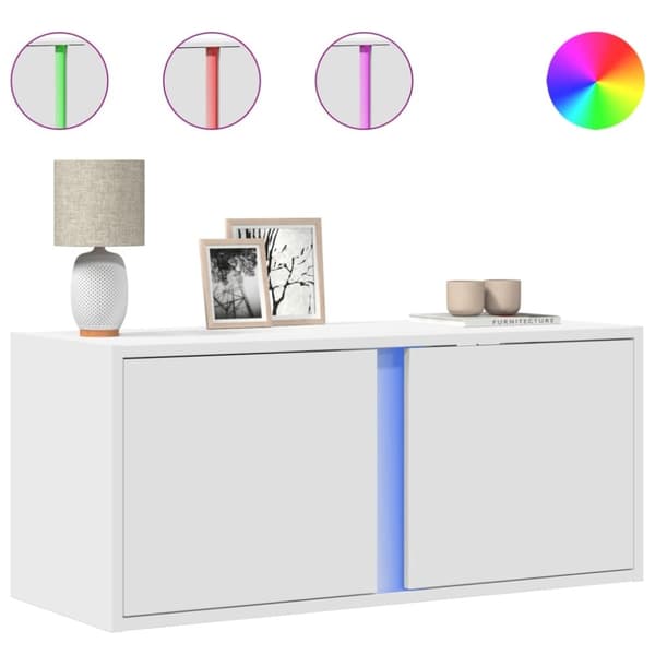 vidaXL Vegghengt TV-benk med LED hvit 80x31x35 cm