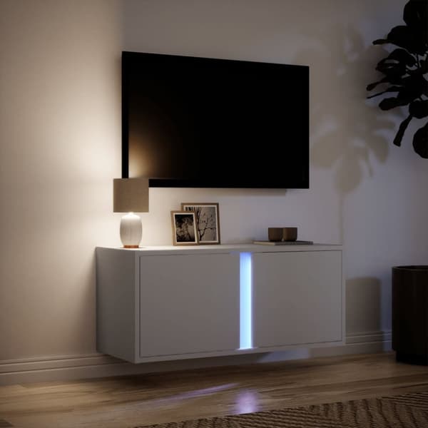vidaXL Vegghengt TV-benk med LED hvit 80x31x35 cm