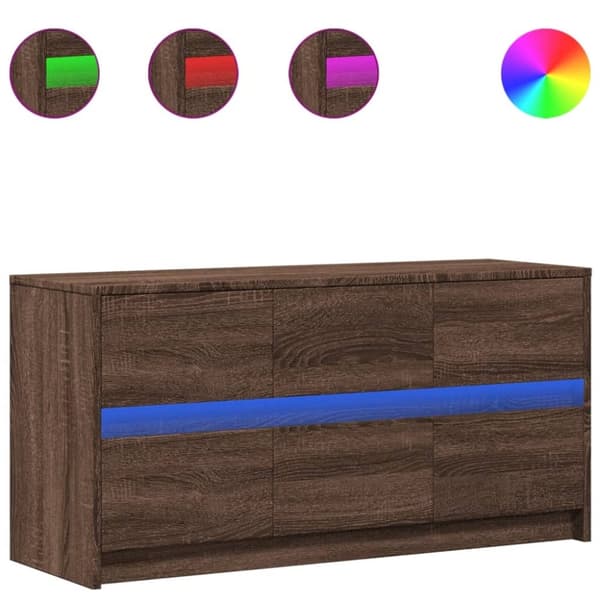 vidaXL tv-bord m. LED-lys 100x34x50 cm konstrueret træ brunt eg