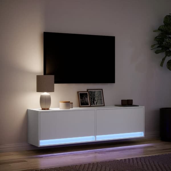 vidaXL TV-seinäkaappi LED-valoilla valkoinen 140x31x38 cm