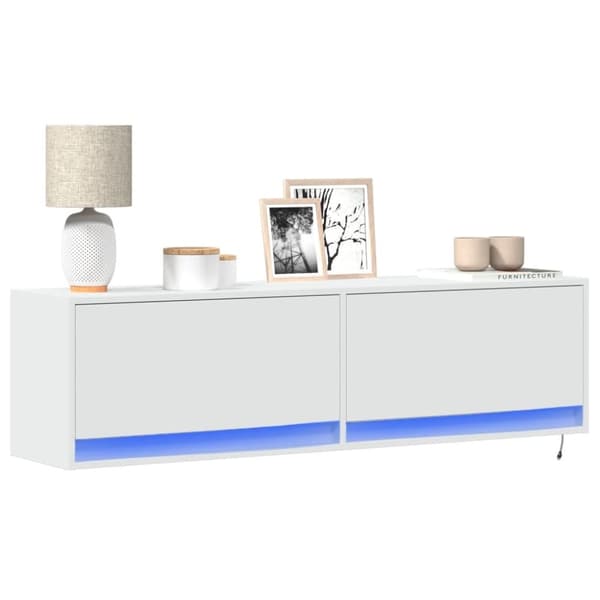 vidaXL TV-seinäkaappi LED-valoilla valkoinen 140x31x38 cm