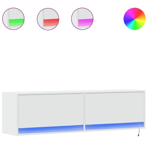 vidaXL TV-seinäkaappi LED-valoilla valkoinen 140x31x38 cm