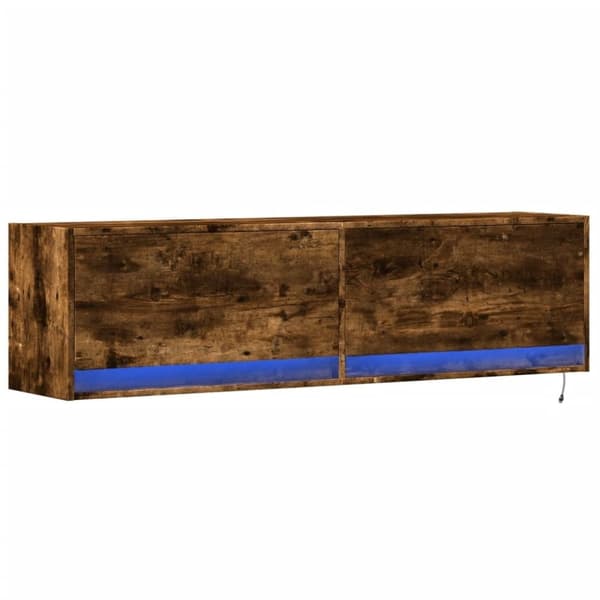 vidaXL væghængt tv-bord med LED-lys 140x31x38 cm røget egetræsfarve