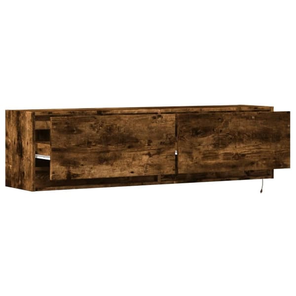 vidaXL væghængt tv-bord med LED-lys 140x31x38 cm røget egetræsfarve
