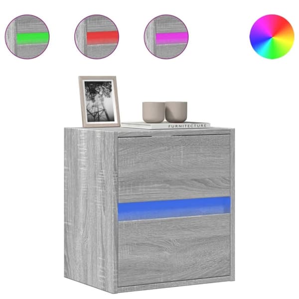 vidaXL TV-seinäkaappi LED-valoilla harmaa Sonoma 41x31x45 cm