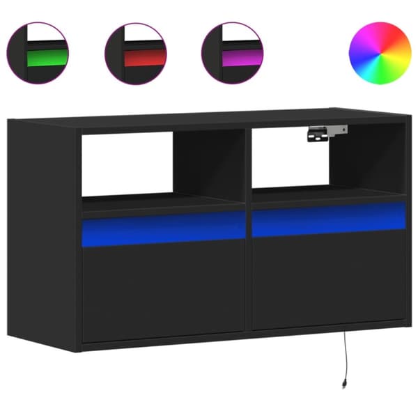 vidaXL Väggmonterad tv-bänk LEDs svart 80x31x45 cm