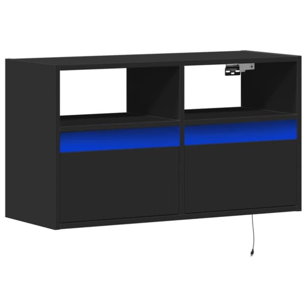 vidaXL Väggmonterad tv-bänk LEDs svart 80x31x45 cm