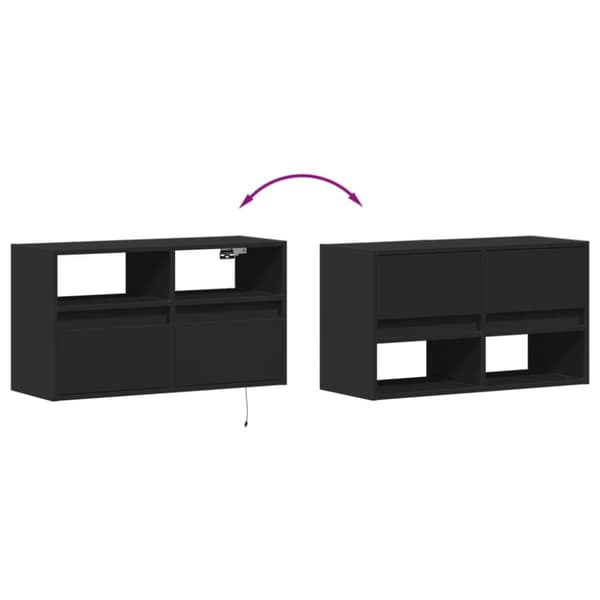 vidaXL Väggmonterad tv-bänk LEDs svart 80x31x45 cm