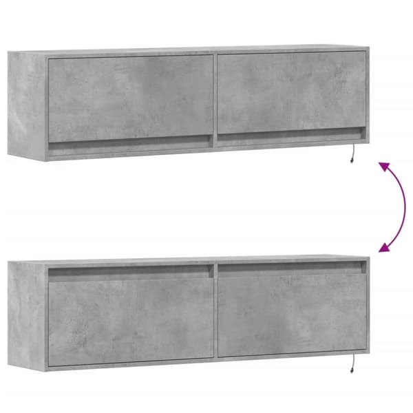 vidaXL Vegghengt TV-benk med LED-lys betonggrå 140x31x38 cm