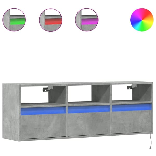 vidaXL væghængt tv-bord med LED-lys 130x31x45 cm betongrå