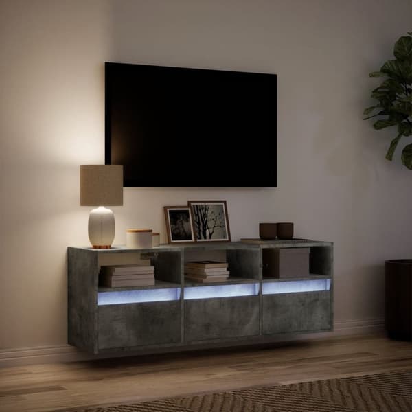 vidaXL væghængt tv-bord med LED-lys 130x31x45 cm betongrå