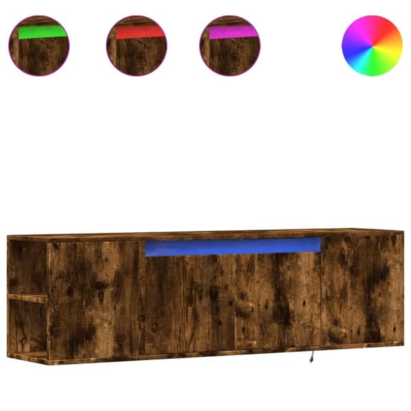vidaXL TV-seinäkaappi LED-valoilla savutammi 135x31x39,5 cm