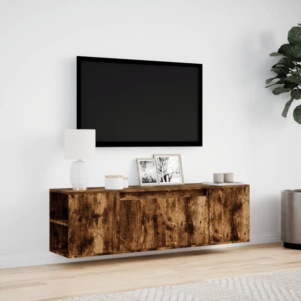 vidaXL TV-seinäkaappi LED-valoilla savutammi 135x31x39,5 cm