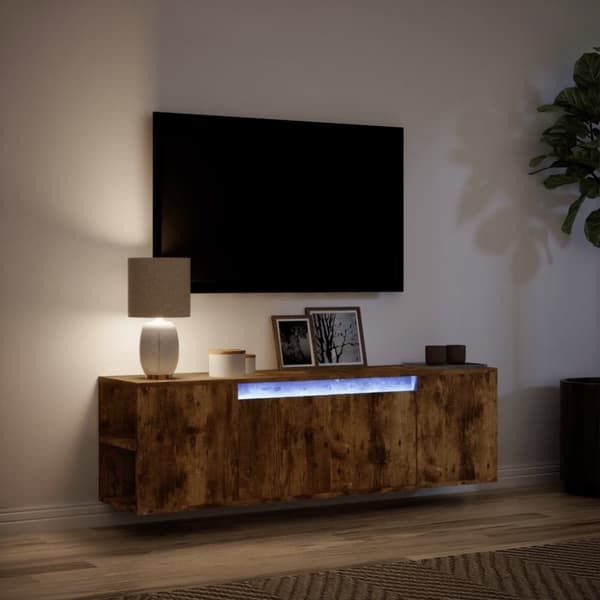 vidaXL TV-seinäkaappi LED-valoilla savutammi 135x31x39,5 cm