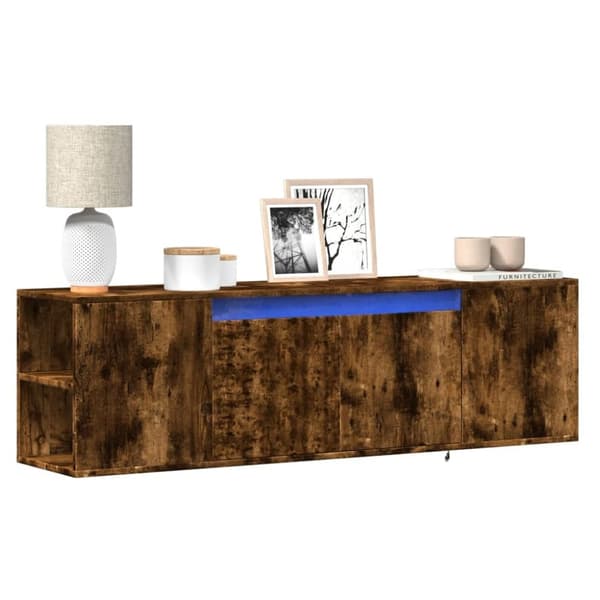 vidaXL TV-seinäkaappi LED-valoilla savutammi 135x31x39,5 cm