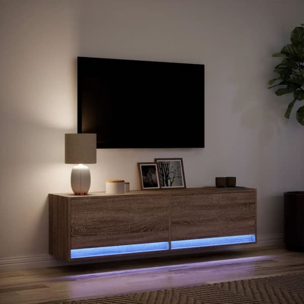 vidaXL TV-seinäkaappi LED-valoilla ruskea tammi 140x31x38 cm
