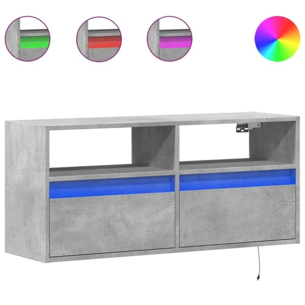 vidaXL væghængt tv-bord med LED-lys 100x31x45 cm betongrå