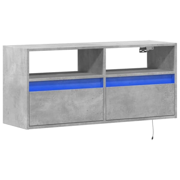 vidaXL væghængt tv-bord med LED-lys 100x31x45 cm betongrå