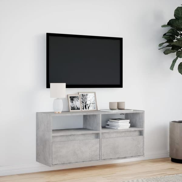 vidaXL væghængt tv-bord med LED-lys 100x31x45 cm betongrå