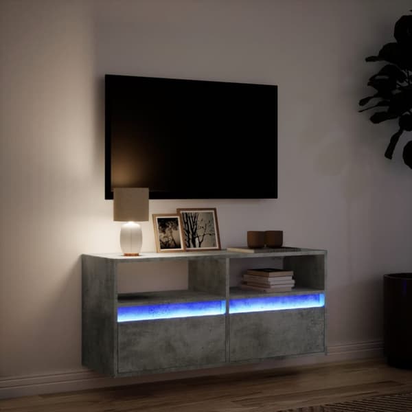 vidaXL væghængt tv-bord med LED-lys 100x31x45 cm betongrå