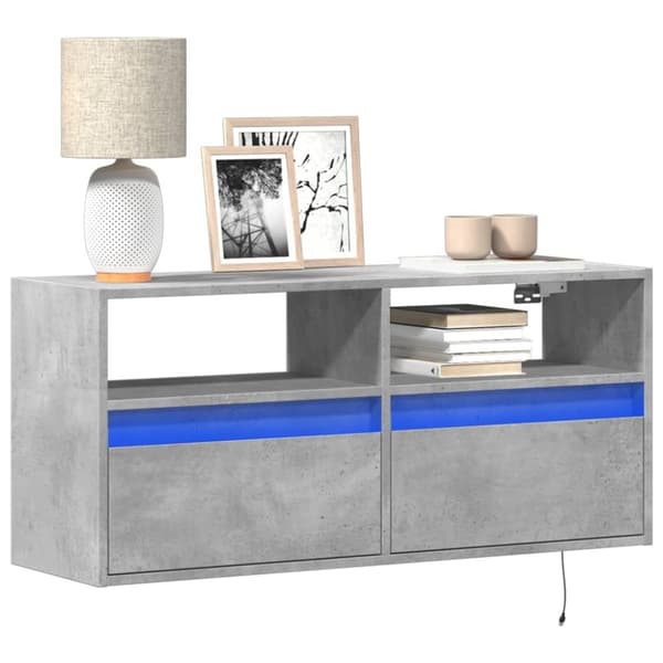 vidaXL væghængt tv-bord med LED-lys 100x31x45 cm betongrå