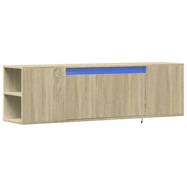 vidaXL væghængt tv-bord med LED-lys 135x31x39,5 cm sonoma-eg