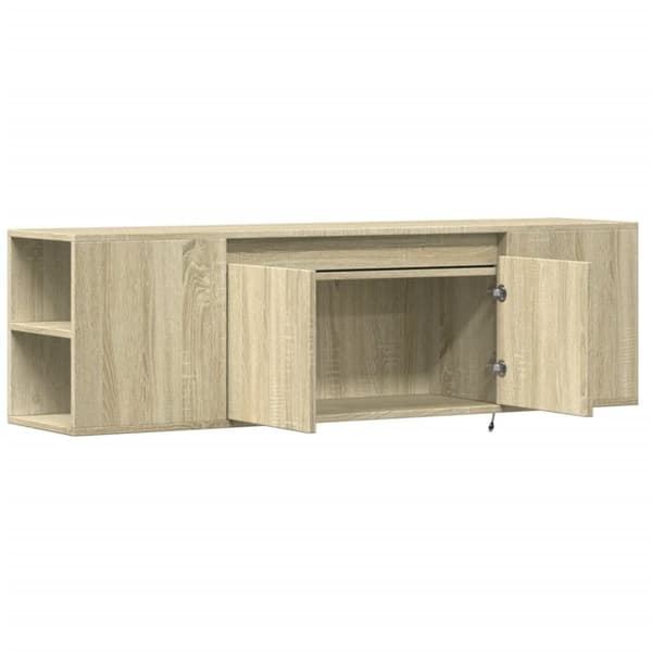 vidaXL væghængt tv-bord med LED-lys 135x31x39,5 cm sonoma-eg