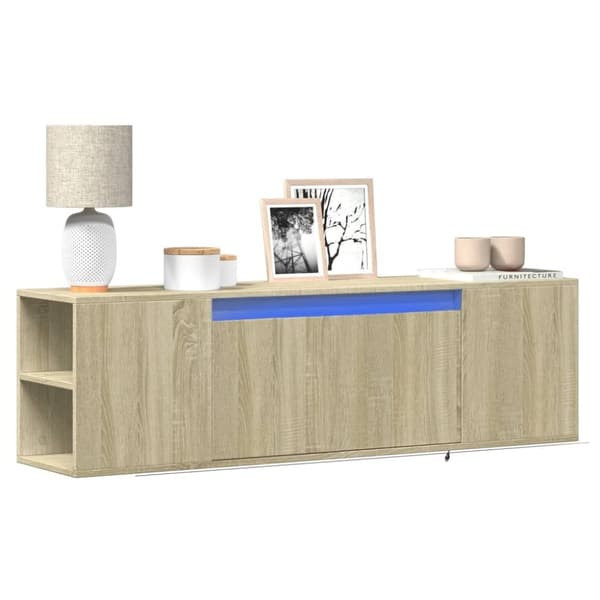vidaXL væghængt tv-bord med LED-lys 135x31x39,5 cm sonoma-eg