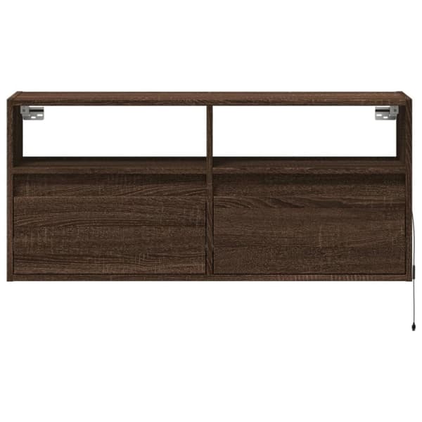 vidaXL væghængt tv-bord med LED-lys 100x31x45 cm brun egetræsfarve