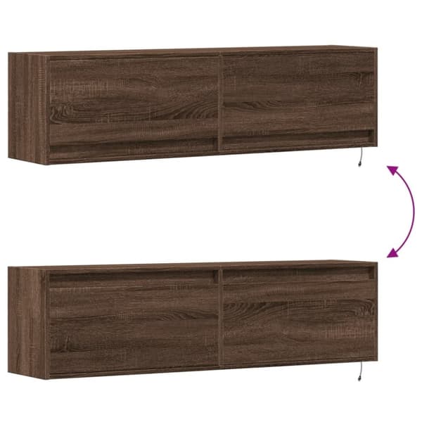 vidaXL Vegghengt TV-benk med LED brun eik 140x31x38 cm