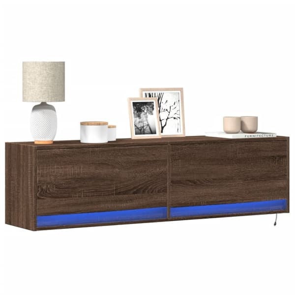 vidaXL Vegghengt TV-benk med LED brun eik 140x31x38 cm