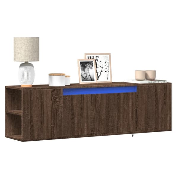 vidaXL Vegghengt TV-benk med LED brun eik 135x31x39,5 cm