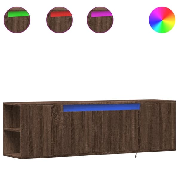 vidaXL Vegghengt TV-benk med LED brun eik 135x31x39,5 cm