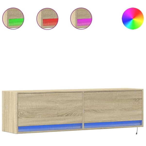 vidaXL Vegghengt TV-benk med LED sonoma eik 140x31x38 cm