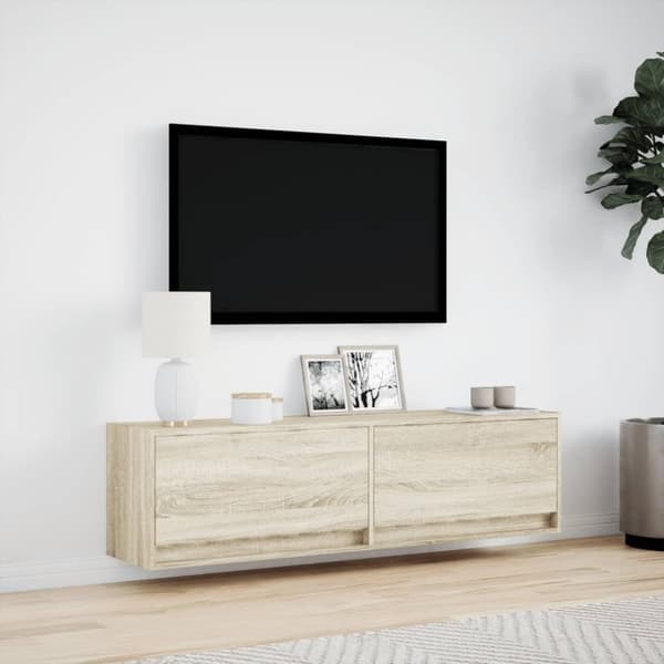 vidaXL Vegghengt TV-benk med LED sonoma eik 140x31x38 cm