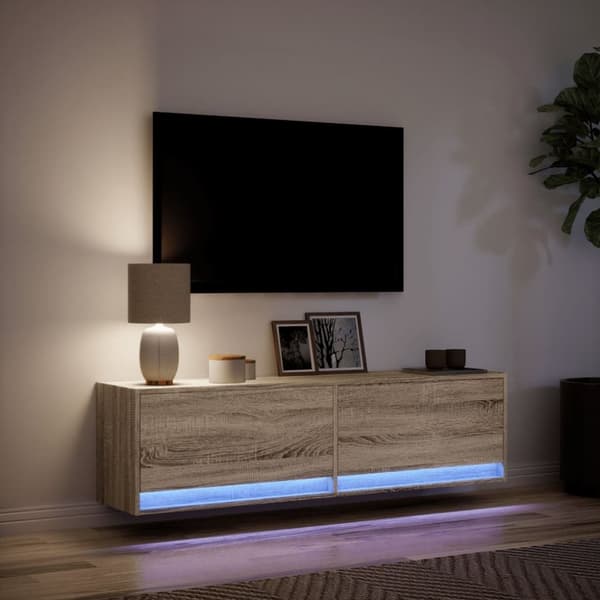 vidaXL Vegghengt TV-benk med LED sonoma eik 140x31x38 cm