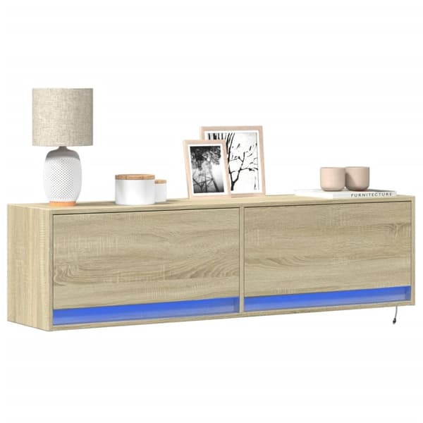 vidaXL Vegghengt TV-benk med LED sonoma eik 140x31x38 cm