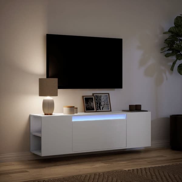 vidaXL Vegghengt TV-benk med LED hvit 135x31x39,5 cm