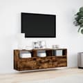 Miniatyrbild 5 av 11: vidaXL Väggmonterad tv-bänk LEDs rökfärgad ek 130x31x45 cm