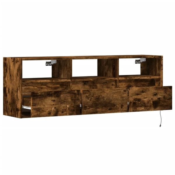 vidaXL Väggmonterad tv-bänk LEDs rökfärgad ek 130x31x45 cm