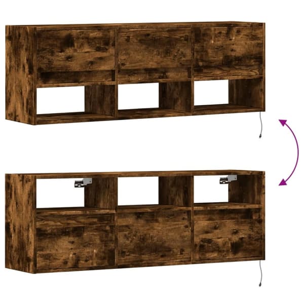 vidaXL Väggmonterad tv-bänk LEDs rökfärgad ek 130x31x45 cm