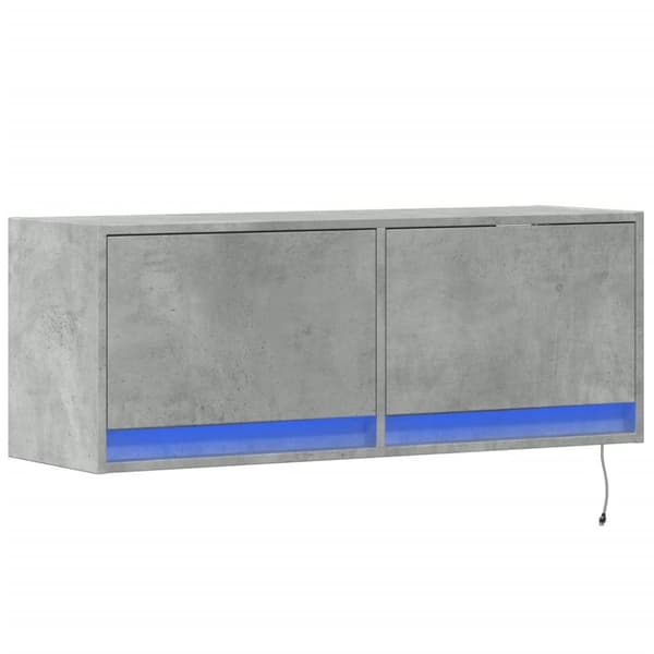 vidaXL Väggmonterad tv-bänk LED betonggrå 100x31x35 cm