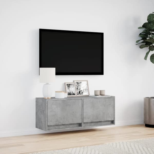 vidaXL Väggmonterad tv-bänk LED betonggrå 100x31x35 cm