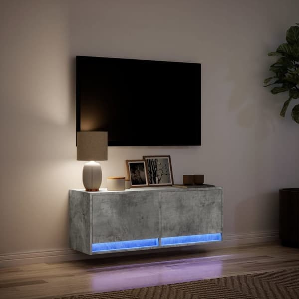 vidaXL Väggmonterad tv-bänk LED betonggrå 100x31x35 cm